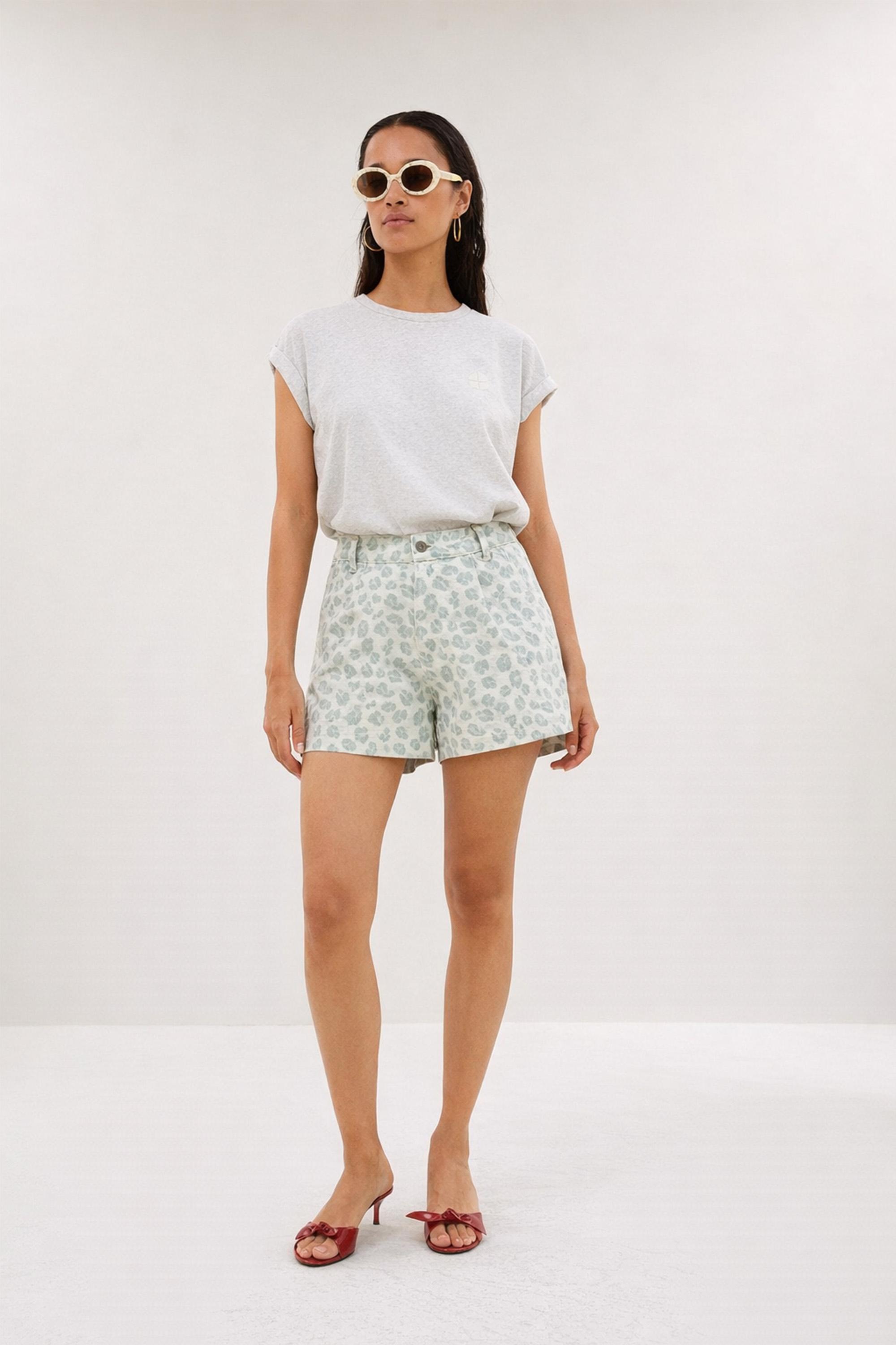 By-Bar June Green Cheetah Shorts Damen Print leo grün